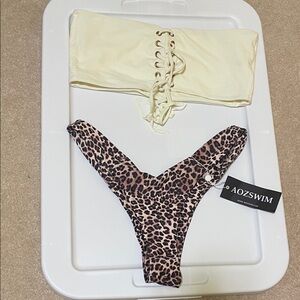 NWT AOZSWIM Cream and Leopard Bikini Set
